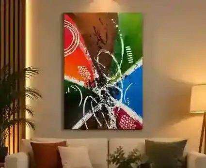 Abstract Splash painting displayed on a matching interior wall