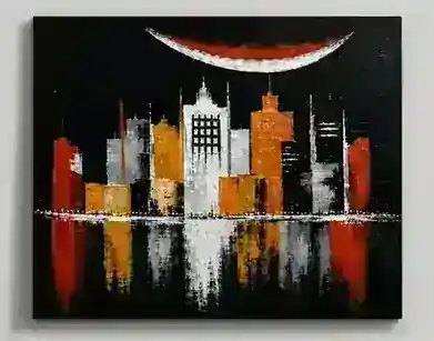 Moonlit Skyline original handmade painting and wall art in Pakistan
