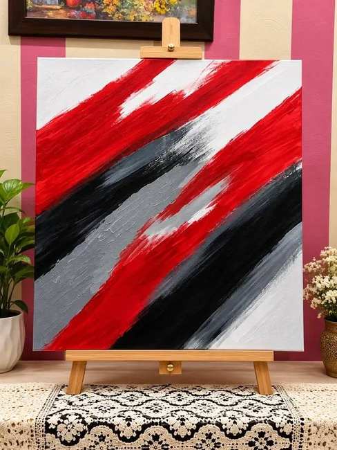 Red Strokes handmade red, black, grey and white large abstract canvas painting