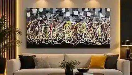 Urban Loops abstract painting displayed in a matching modern interior